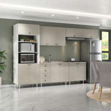 Cozinha Completa Maranello 100% MDF 12 Portas 4 Gavetas Bege