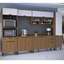 Cozinha Completa Paris 12 Portas 4 Gavetas Nogal e Branca