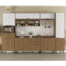 Cozinha Completa Paris 13 Portas 5 Gavetas Nogal e Branca