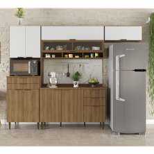 Cozinha Completa Paris 9 Portas 5 Gavetas Nogal e Branca
