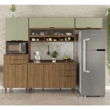 Cozinha Completa Paris 9 Portas 5 Gavetas Nogal e Verde