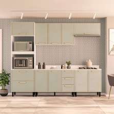 Cozinha Completa com Tampo Amara 10 Portas 4 Gavetas Verde e Branca