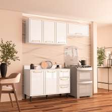Cozinha Completa com Tampo Amara 6 Portas 3 Gavetas Branca