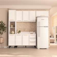 Cozinha Completa com Tampo Amara 8 Portas 3 Gavetas Branca