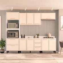 Cozinha Completa com Tampo Amara 9 Portas 5 Gavetas Creme e Branca
