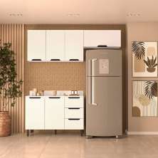 Cozinha Completa com Tampo Meena 6 Portas 3 Gavetas Branca