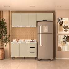 Cozinha Completa com Tampo Meena 6 Portas 3 Gavetas Verde e Branca