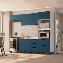 Cozinha Completa com Tampo Meena 7 Portas 5 Gavetas Azul e Branca