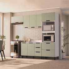 Cozinha Completa com Tampo Meena 8 Portas 4 Gavetas Verde e Branca