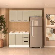 Cozinha Completa com Tampo e Rodapé Meena 6 Portas 3 Gavetas Verde e Branca