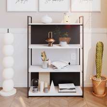 Estante com 2 Prateleiras e 2 Nichos Brooklyn Branca e Preta 80 cm
