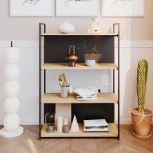Estante com 2 Prateleiras e 2 Nichos Brooklyn Vermont e Preta 80 cm