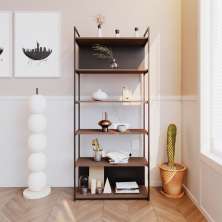Estante com 4 Prateleiras e 2 Nichos Brooklyn Terracota e Preta 80 cm