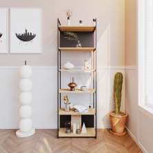 Estante com 4 Prateleiras e 2 Nichos Brooklyn Vermont e Preta 60 cm