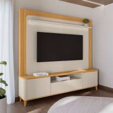 Estante para Home Theater e TV até 70 Polegadas Munique 3 Portas Off White e Tauari