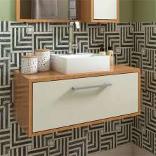 Gabinete de Banheiro Alice 1 PT Mel e Branco