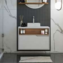 Gabinete de Banheiro Jasper 1 PT Branco e Itapuã