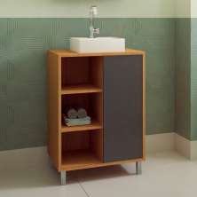 Gabinete de Banheiro Julia 1 PT Mel e Grafite