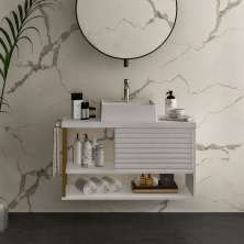 Gabinete de Banheiro Urban 1 PT Branco e Dourado