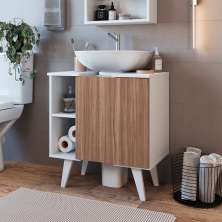 Gabinete de Banheiro de Coluna Slim 1 PT Branco e Montana