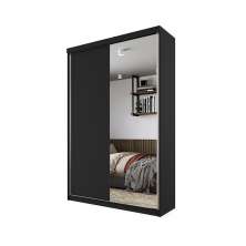 Gaurda-Roupa Solteiro com 1 Espelho Geneve 100% MDF 2 Portas 2 Gavetas Preto