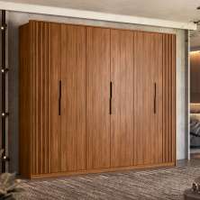 Guarda-Roupa Casal Atrice com Detalhe Ripado 6 Portas 6 Gavetas Nogueira