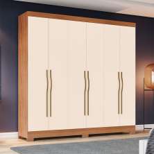 Guarda-Roupa Casal Briz 6 Portas 2 Gavetas Nature e Off White