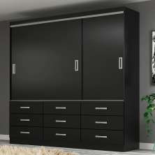 Guarda-Roupa Casal Isabela 3 Portas 9 Gavetas Preto
