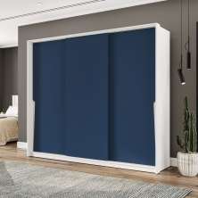 Guarda-Roupa Casal Porto 3 Portas 4 Gavetas Branco e Azul