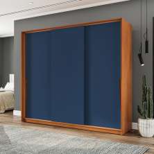 Guarda-Roupa Casal Porto 3 Portas 4 Gavetas Freijó e Azul