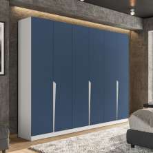 Guarda-Roupa Casal Porto 6 Portas 4 Gavetas Branco e Azul