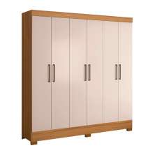 Guarda-Roupa Casal Prático 6 Portas 3 Gavetas Amêndoa e Off White