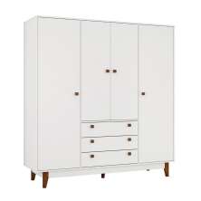 Guarda-Roupa Casal Retrô 4 Portas 3 Gavetas Branco