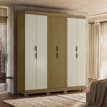 Guarda-Roupa Casal York 6 Portas 2 Gavetas Freijó e Off White