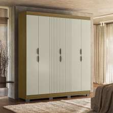 Guarda-Roupa Casal York 6 Portas 2 Gavetas Off White e Freijó