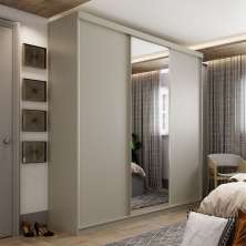 Guarda-Roupa Casal com 1 Espelho Geneve 3 Portas 4 Gavetas Bege