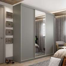 Guarda-Roupa Casal com 1 Espelho Geneve 3 Portas 4 Gavetas Cinza