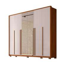 Guarda-Roupa Casal com 2 Espelhos Quintus Ripado 6 Portas 6 Gavetas Freijó e Off White