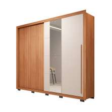 Guarda-Roupa Casal com 2 Espelhos Romanus Ripado 2 Portas 4 Gavetas Freijó e Off White
