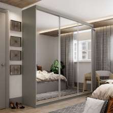 Guarda-Roupa Casal com 3 Espelhos Geneve 3 Portas 4 Gavetas Cinza