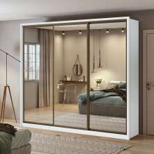Guarda-Roupa Casal com 3 Espelhos Spazio 3 Portas 6 Gavetas Branco 270 cm