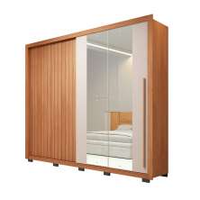 Guarda-Roupa Casal com 4 Espelhos Romanus Ripado 2 Portas 4 Gavetas Freijó e Off White