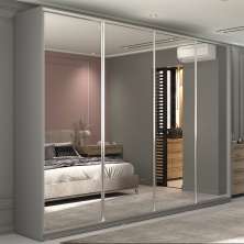 Guarda-Roupa Casal com 4 Espelhos Zermatt 100% MDF 4 Portas 6 Gavetas Cinza