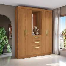 Guarda-Roupa Casal com Espelho Albi 5 Portas 2 Gavetas Canela
