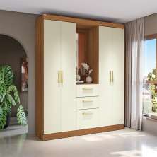 Guarda-Roupa Casal com Espelho Albi 5 Portas 2 Gavetas Canela e Off White