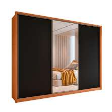 Guarda-Roupa Casal com Espelho Amara Flex 3 Portas 6 Gavetas Freijó e Preto