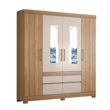 Guarda-Roupa Casal com Espelho Bilbao 4 Portas 4 Gavetas Amêndola e Off White