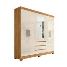 Guarda-Roupa Casal com Espelho Ópera 6 Portas 4 Gavetas Cinamomo e Off White