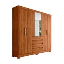 Guarda-Roupa Casal com Espelho Ópera 6 Portas 4 Gavetas Nogueira