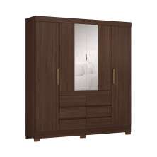 Guarda-Roupa Casal com Espelho Cadis 4 Portas 6 Gavetas Café